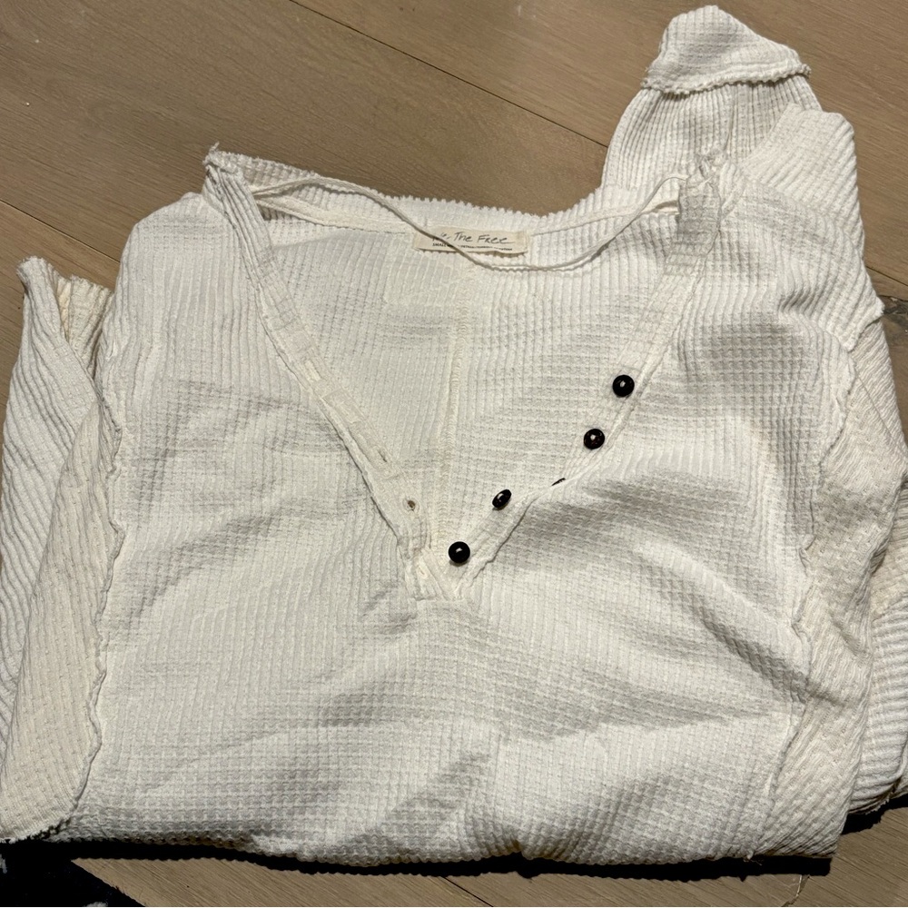 Free people, comfy, white, lounge shirt.  (Small… but baggy)